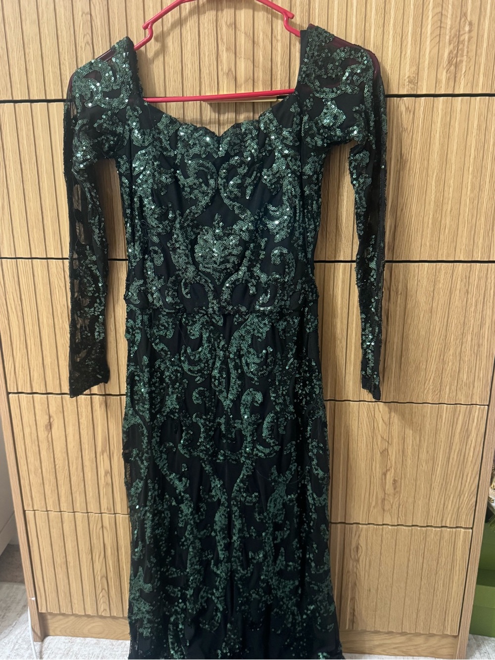 Windsor Black Maxi Dress with Green Sequin Embellishment